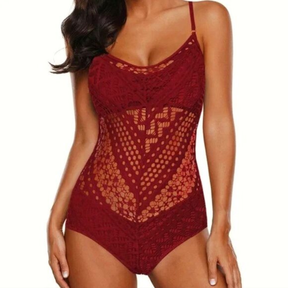 Other - Chic Red Crochet Swimsuit One Piece